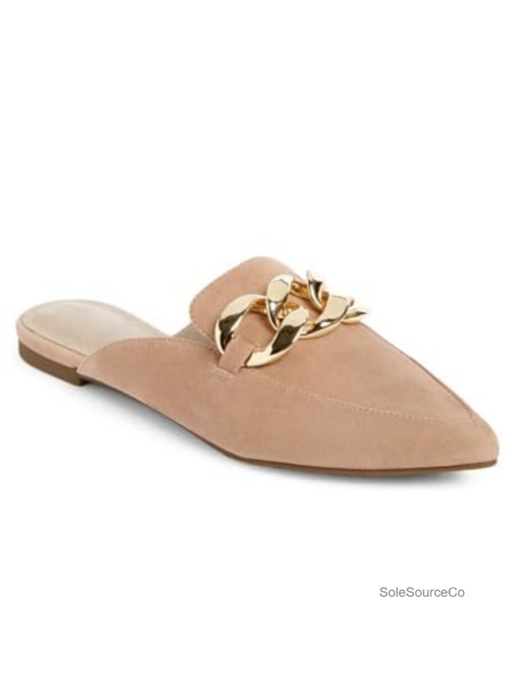 Women's Mules Flats Pointed Toe Backless Loafers Slip On Metal Chain Slides